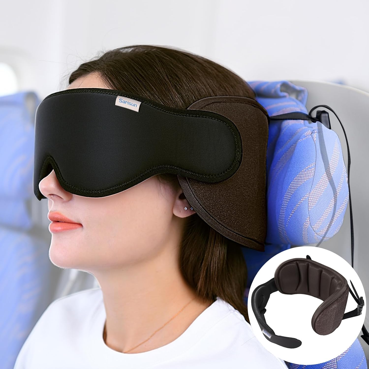 SARISUN Travel Pillow for Airplane, Neck Pillow for Sleeping Travel with Eye Mas...