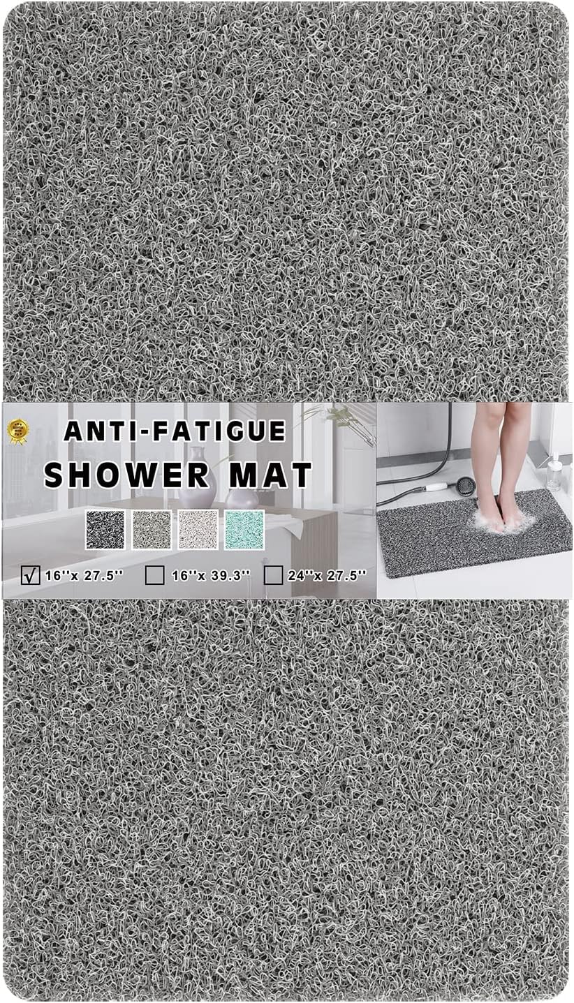 Shower Mat for Non Slip Safety, 0.6" Thick Quality Anti-Dirty Bathtub PVC Loofah...