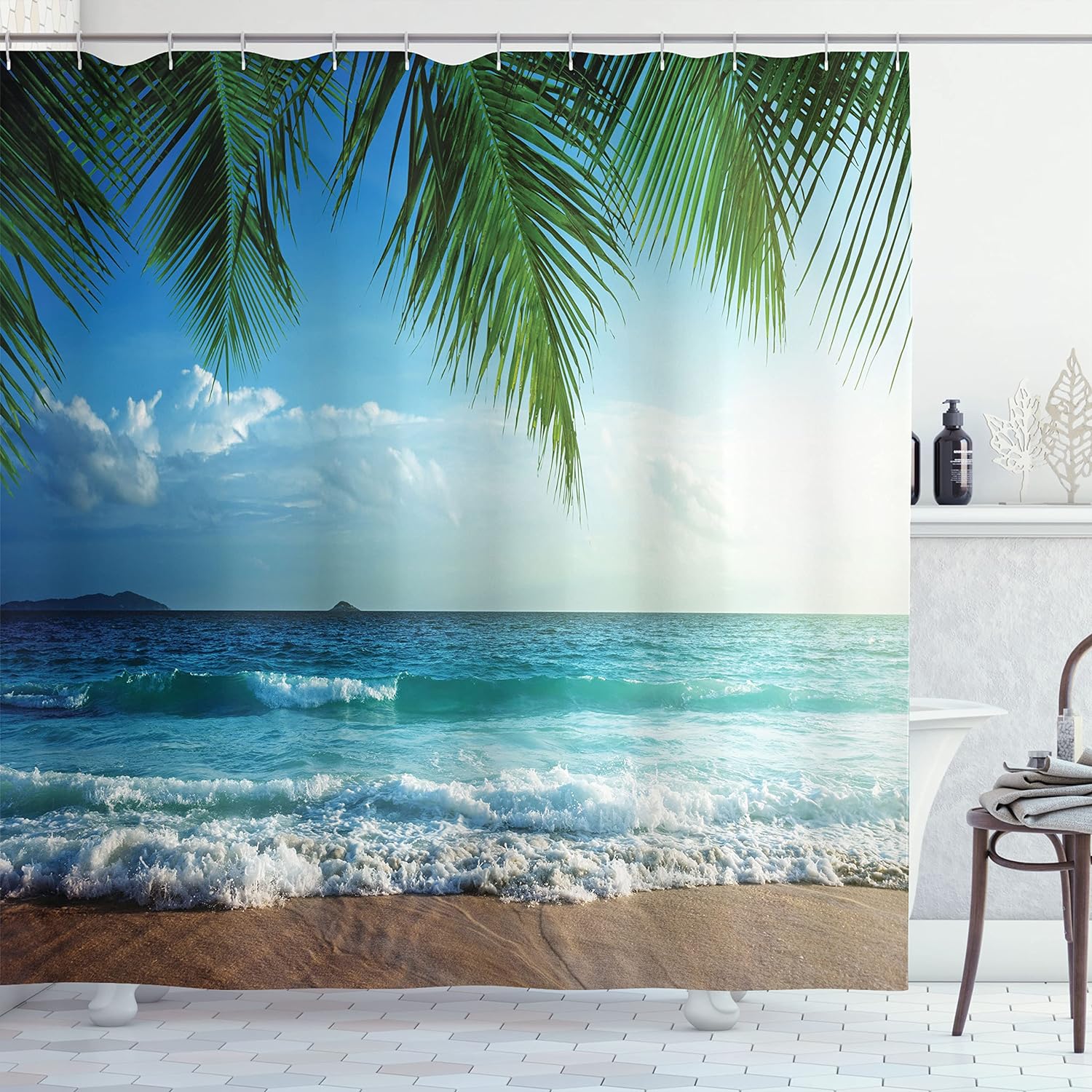 Ambesonne Palms Ocean Tropical Island Beach Decor Maldives High Resolution Photo...