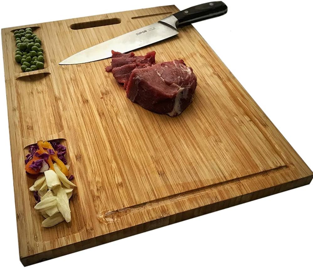 NIUXX Organic Bamboo Cutting Board for Kitchen, Reversible Chopping Board with 3...