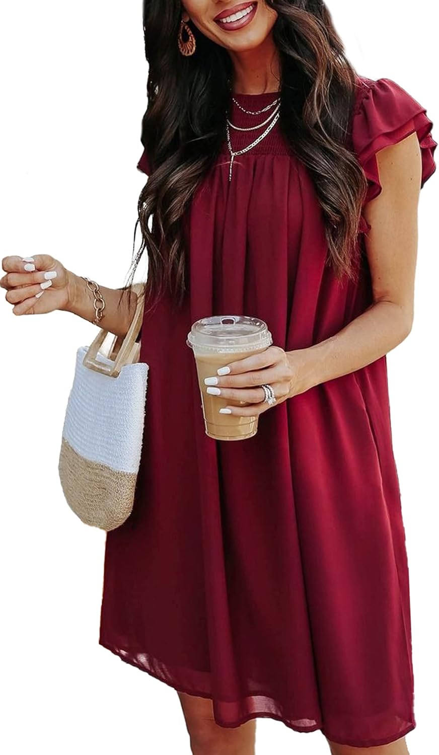KIRUNDO Women Summer Shift Dress, Special Casual Dress with Ruffle Cap Sleeve, I...