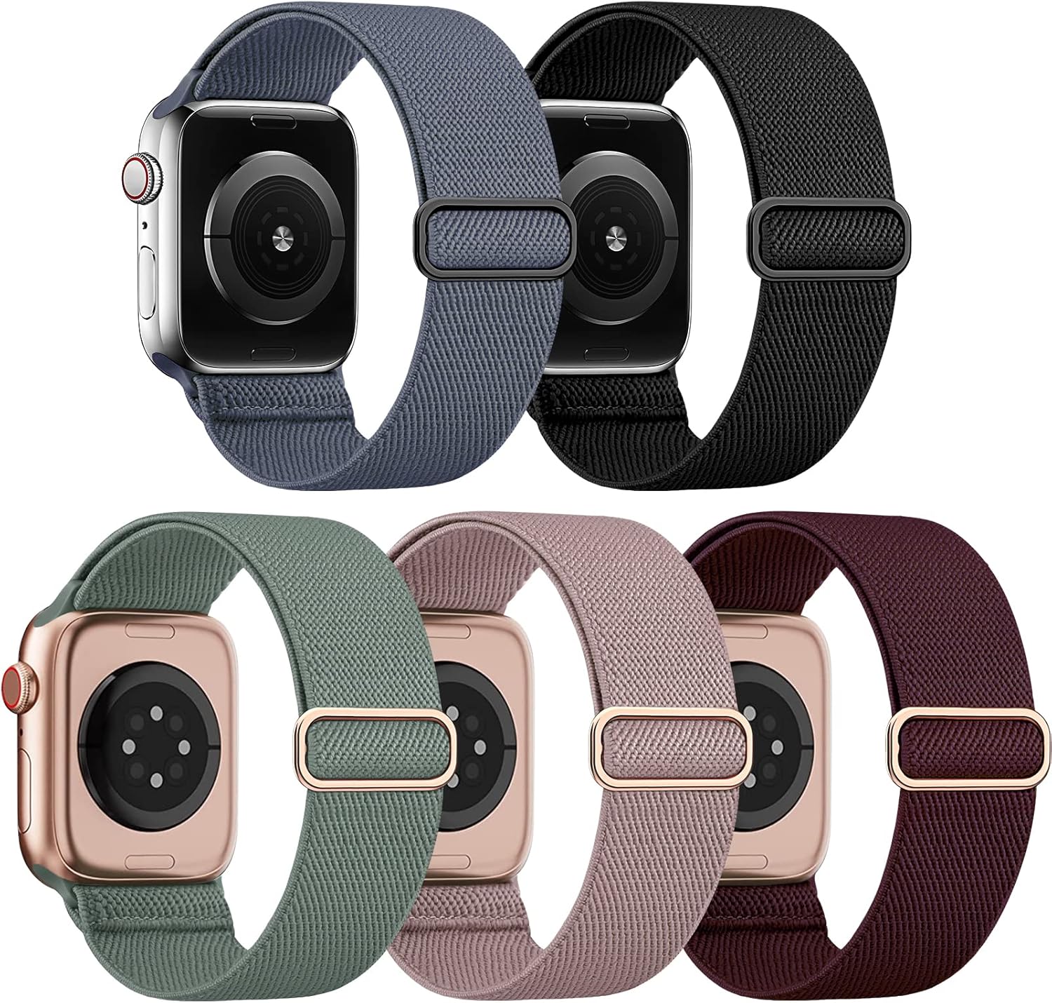 EOMTAM 5 Pack Stretchy Nylon Compatible for Apple Watch Ultra 2/1 Band 38mm 40mm...