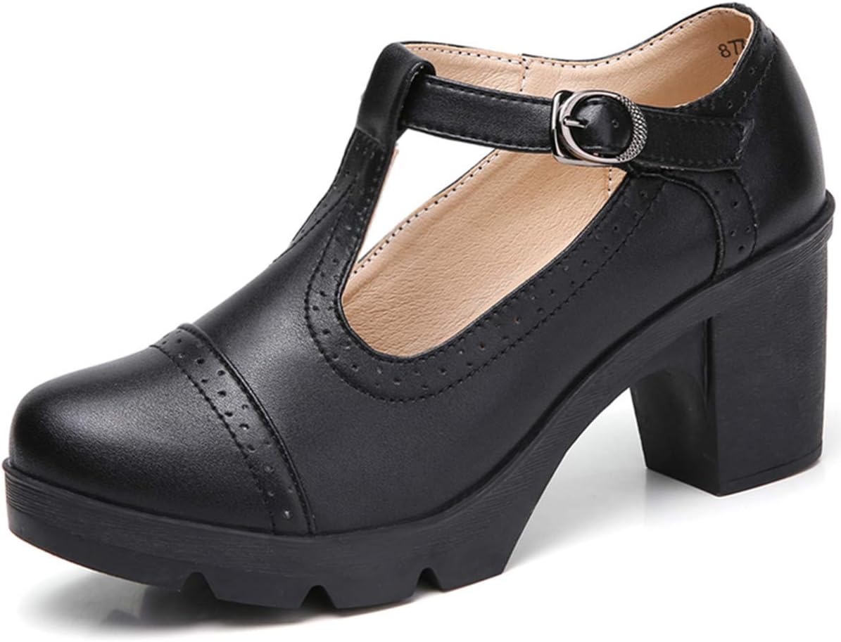 DADAWEN Women's Shoes, Special Classic T-Strap Platform, Innovative Mid-Heel Squ...