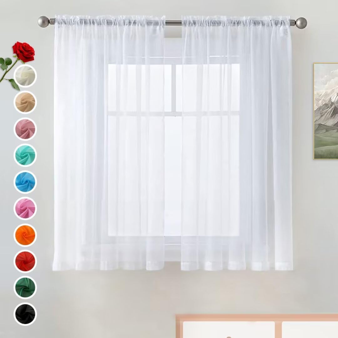 SpaceDresser Basic Rod Pocket Sheer Voile Window Curtain Liners White 2 Panels 5...