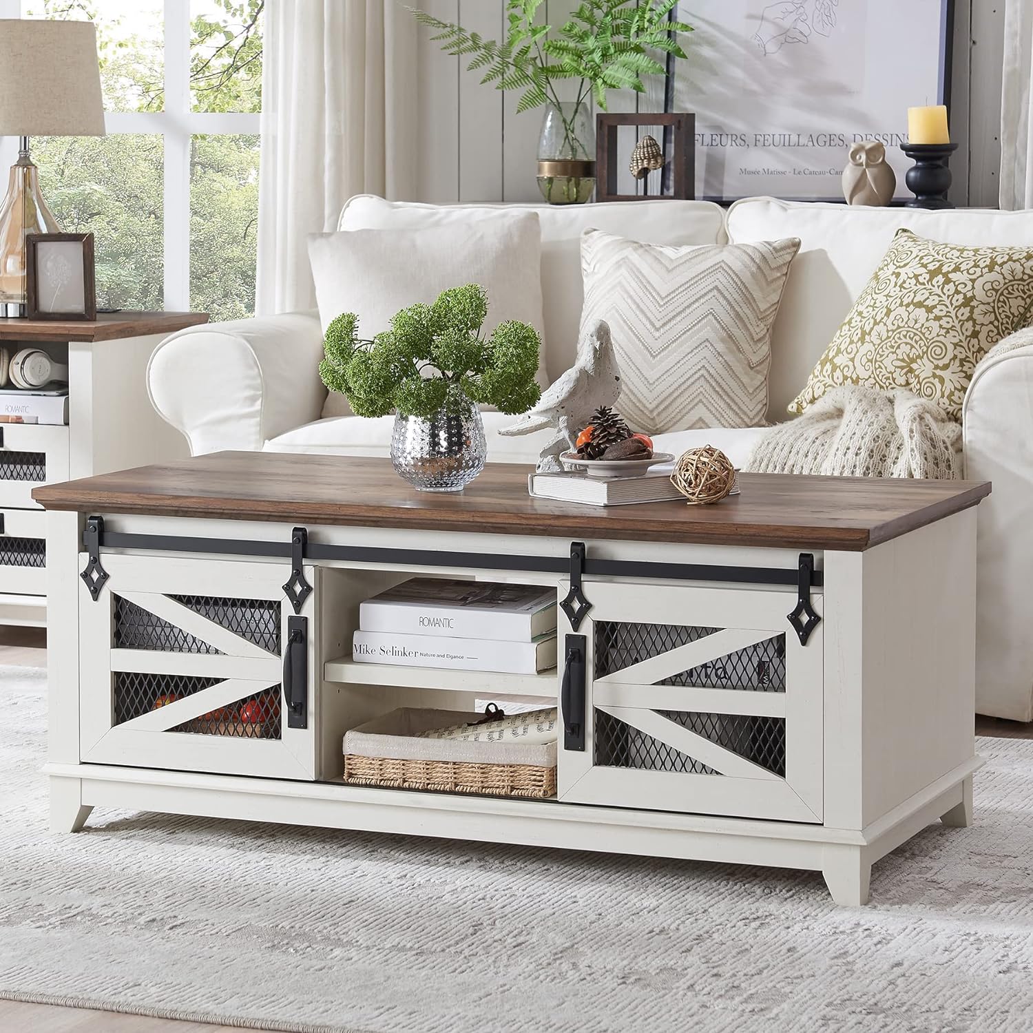 OKD 48'' Coffee Table with Storage & Sliding Barn...