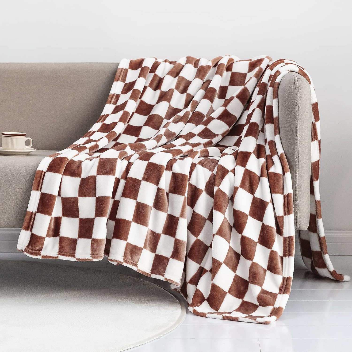 LOMAO Throw Blankets, Special Flannel Blanket with Checkerboard Grid Pattern, Hi...