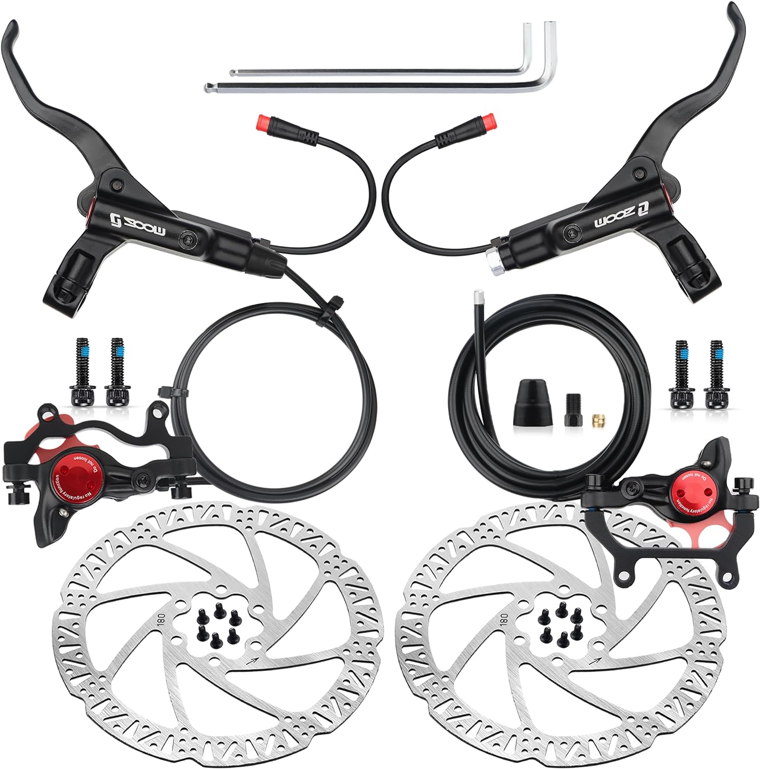 Hycline 4-Pistons Ebike Hydraulic Brake Set: Zoom H876E 2-PIN Power-Off Electric...