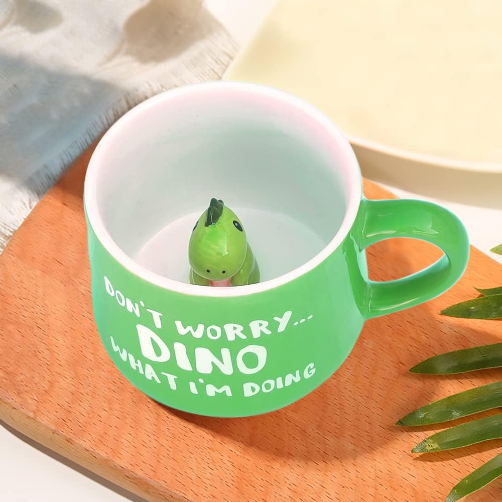 LOZACHE 3D Dinosaur Coffee Mug Cup, 12oz Funny Cartoon Animal Handmade Figurine...