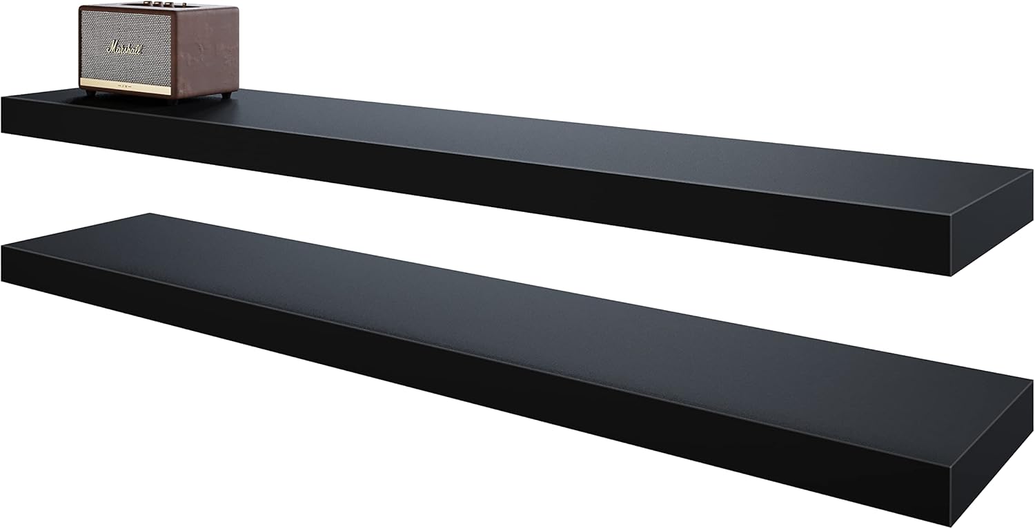 BAMEOS Floating Shelves, Unique Wall Mounted Wooden Shelves with Invisible Brack...