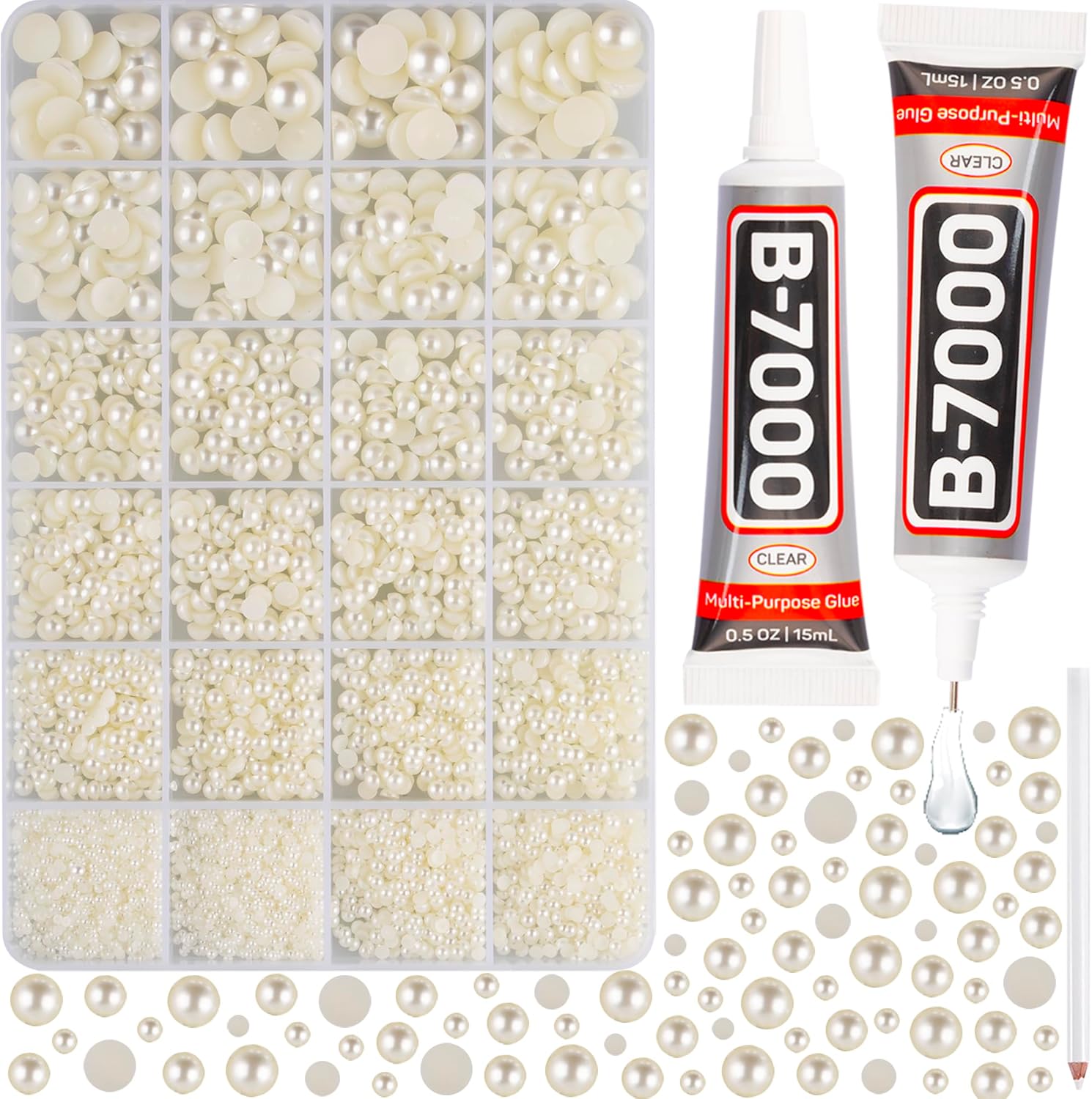 Ivory Flatback Pearls Set, Special B7000 Glue Kit for Crafts Crafting Shoes Nail...