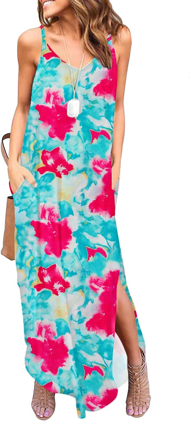 HUSKARY Women's Summer Casual Sleeveless V Neck Strappy Split Loose Dress, Speci...