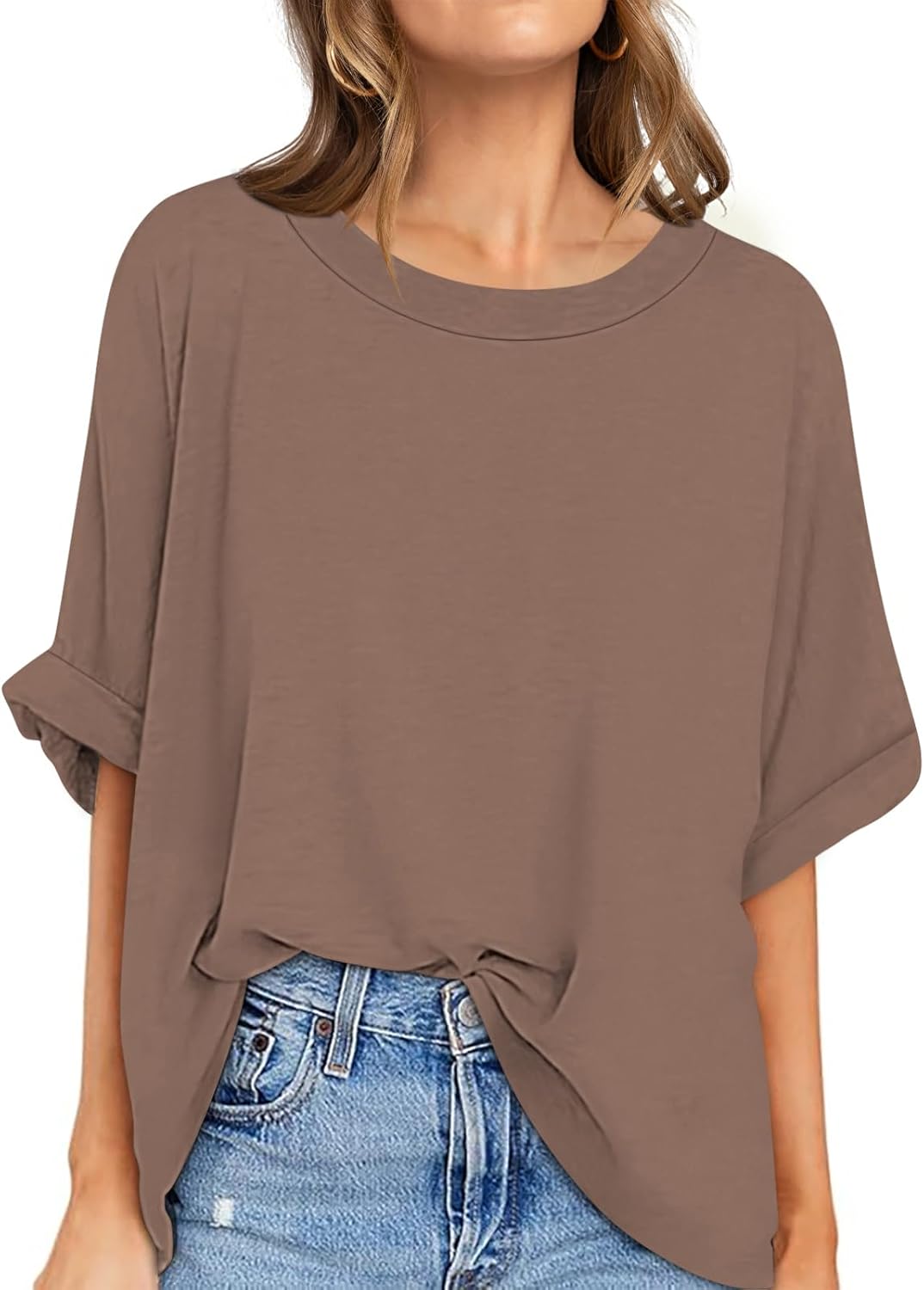 UEU Women Oversized T-Shirt, Special Loose Fit Workout Tops, Innovative Short Sl...