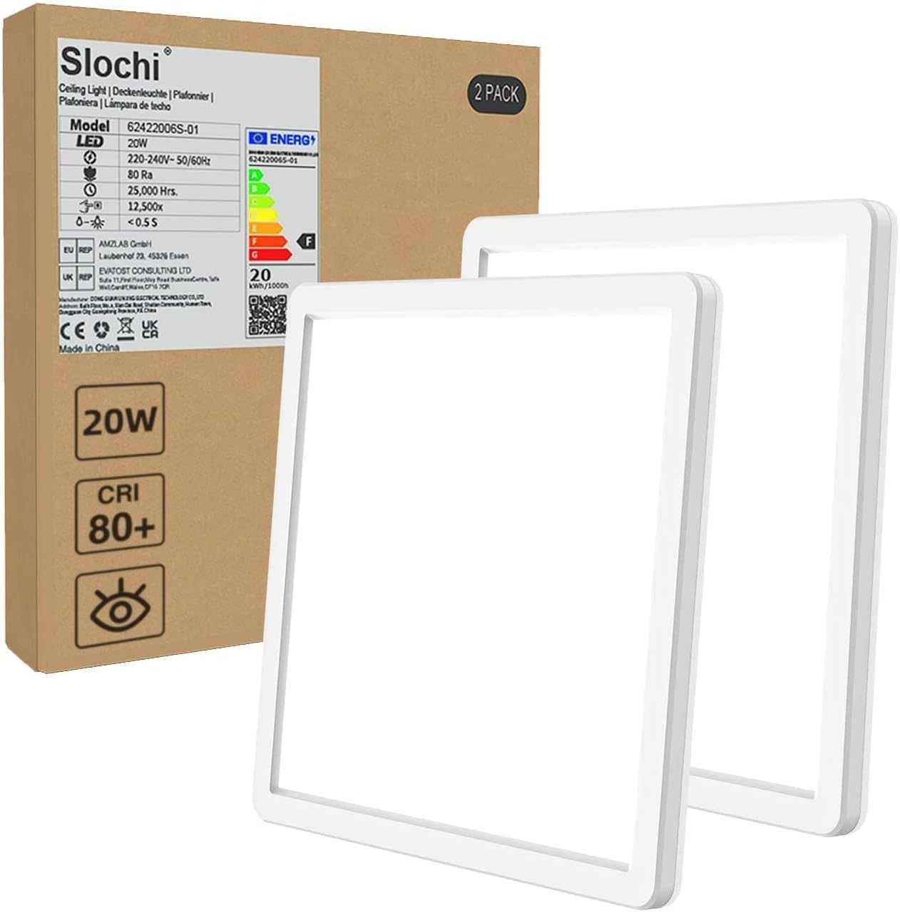 slochi [2 Pack] Bathroom Lights Ceiling, LED Ceiling Lights 20W 1950LM,Waterproo...