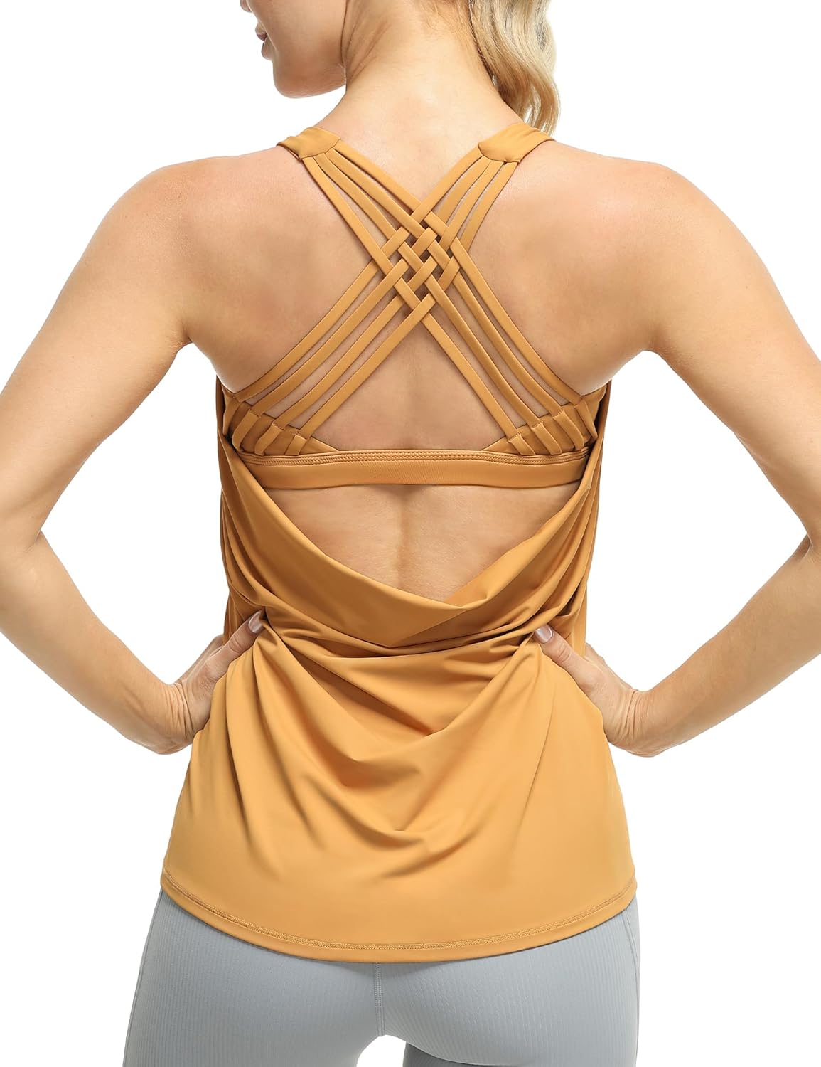 icyzone Women's Open Back Workout Athletic Yoga Tank Tops with Built in Bra Smal...