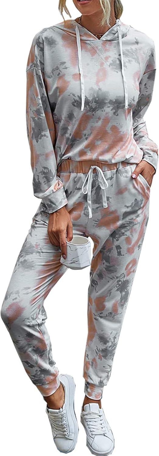 PRETTYGARDEN Women's Tie Dye Two Piece Pajamas Set Casual Long Sleeve Sweatshirt...