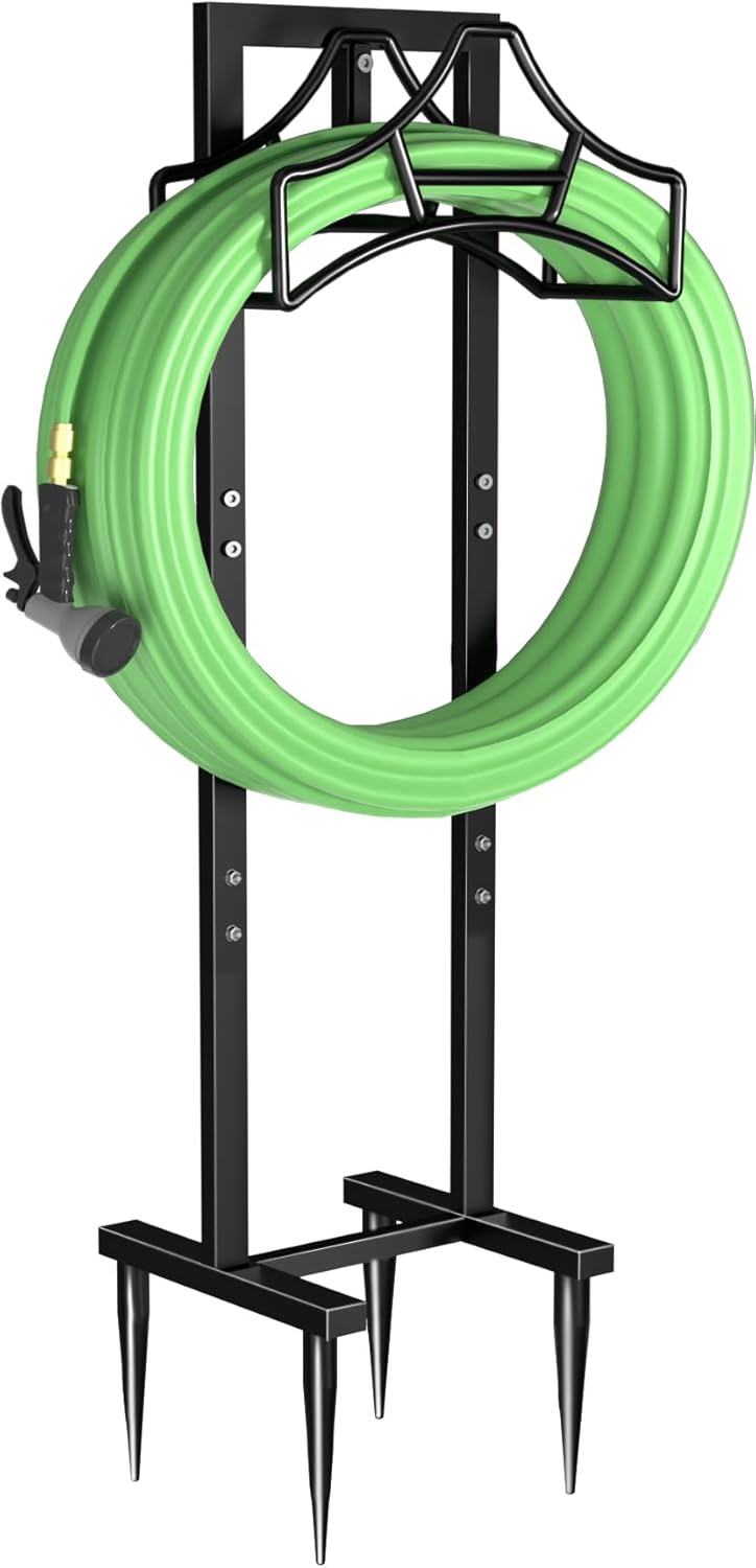 Garbuildman Garden Hose Holder With 4 Spikes, Freestanding Metal Hose Stand for...