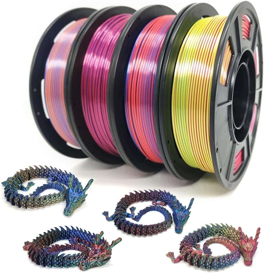 YOUSU Tricolor PLA Filament, Silk Coextruded 3D Printer Filament 1kg, Triple Col...