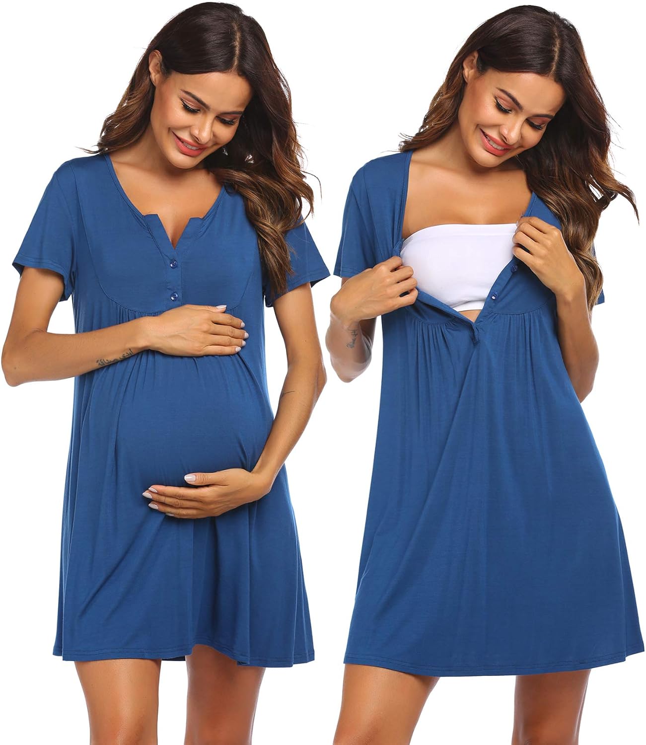 Ekouaer Labor and Delivery Gown, Special Maternity Nightgown for Hospital, High-...