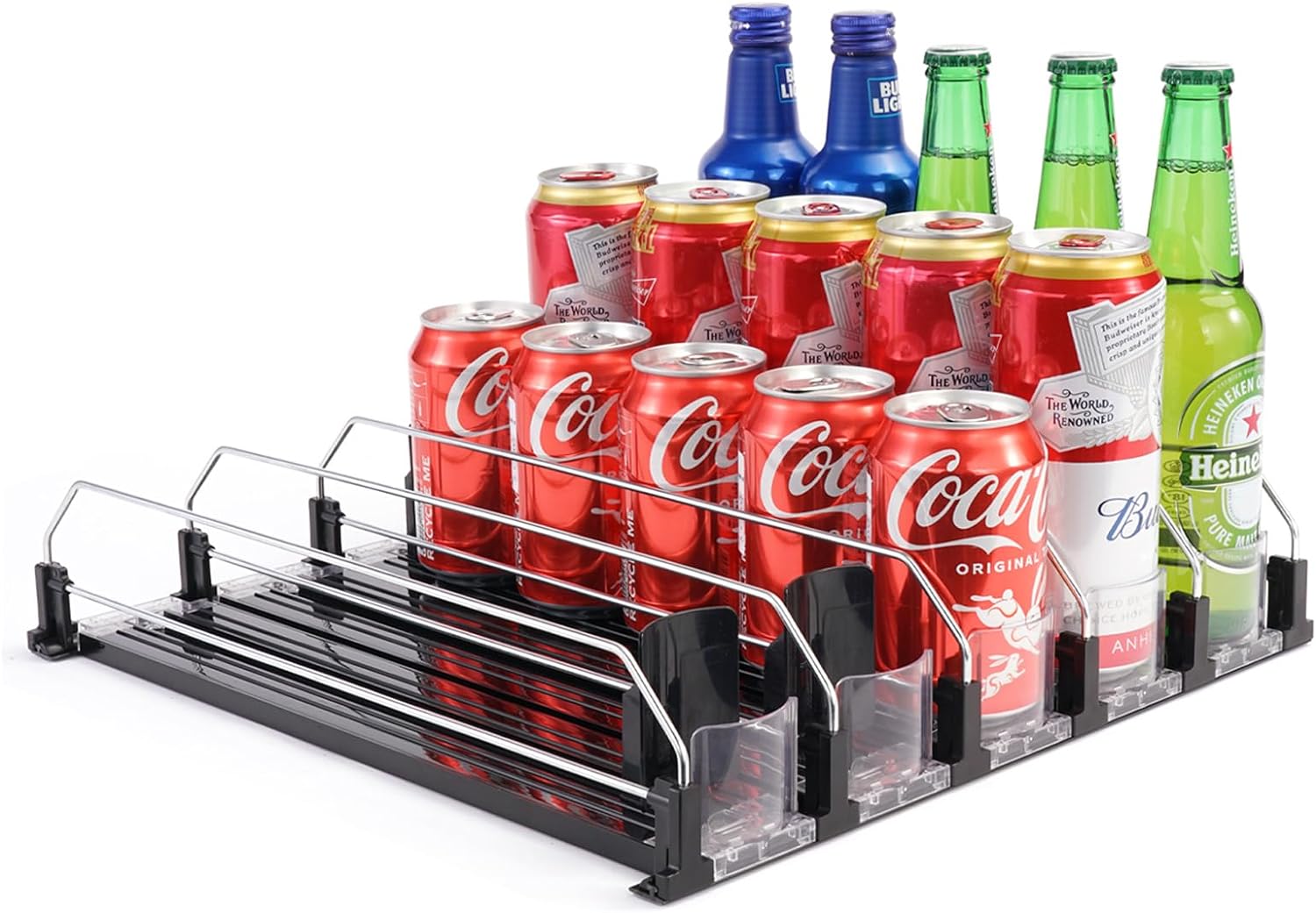 BingoHive Drink Dispenser for Refrigerator, Self-Pushing Soda Can Organizer for...