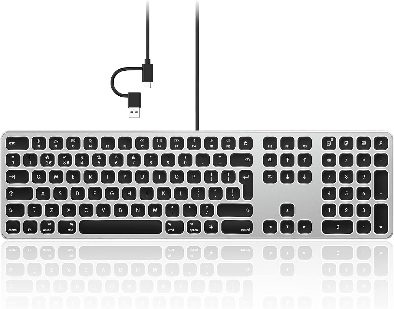 Seenda Wired Backlit Keyboard for Mac OS, Full-size Slim Keyboard with USB and T...