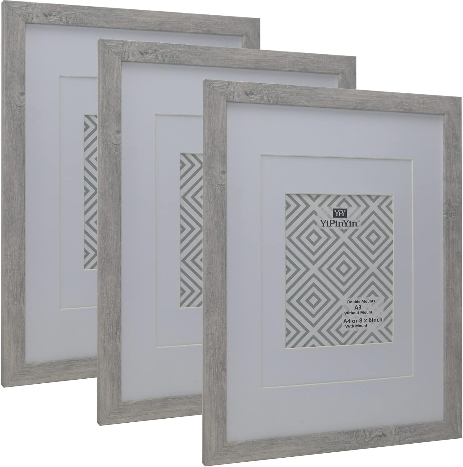A3 Smoke Grey Wood Photo Frame set of 3,with double mounts for A4 or 6x8 photo,A...