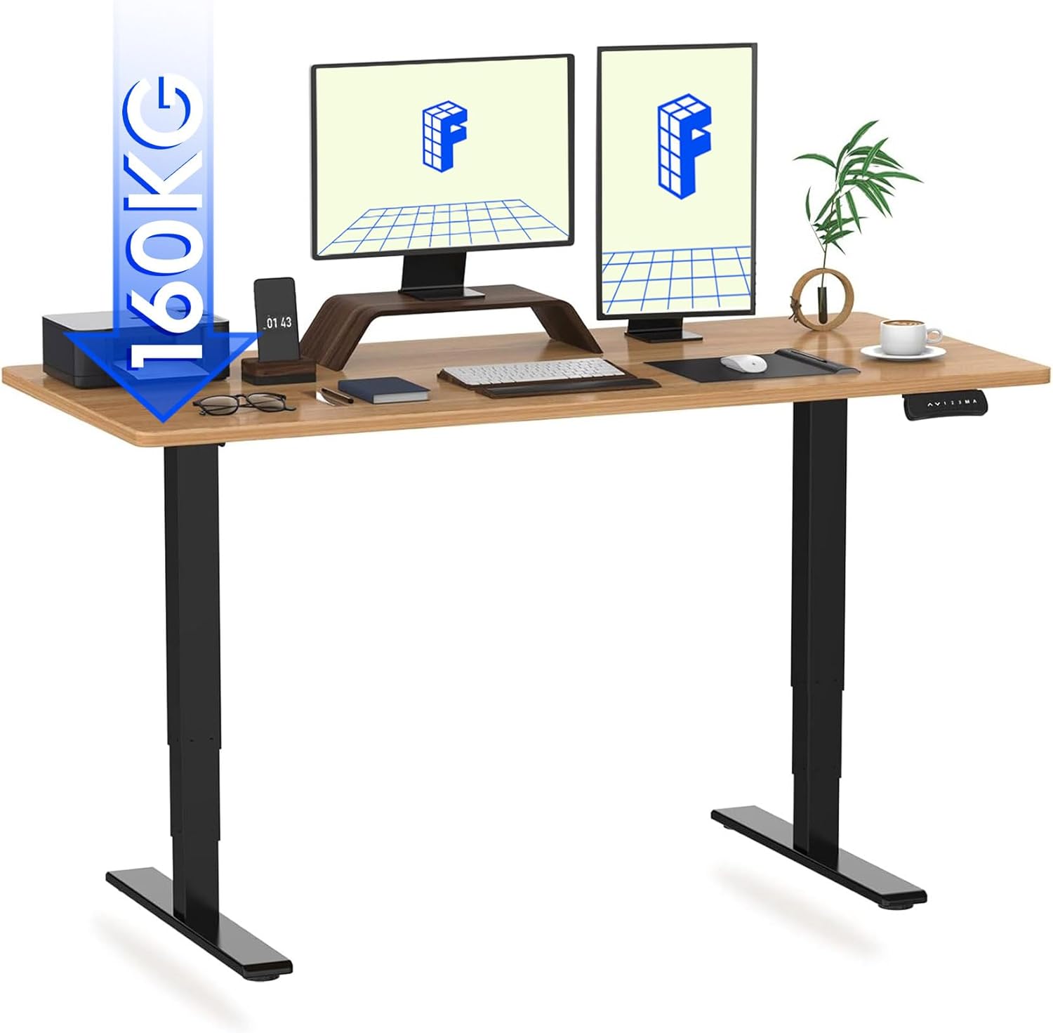 FLEXISPOT E5 160x80cm Electric Standing Desk Dual Motors 3 Stage Height Adjustab...