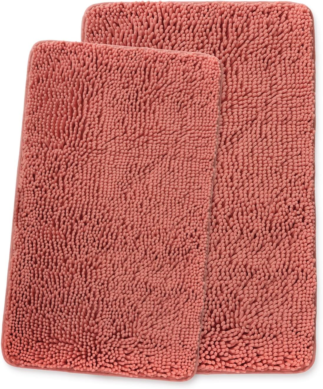 Yeaban Coral Bathroom Rugs Sets 2 Piece – Thick Chenille Bath Mats | Absorbent a...