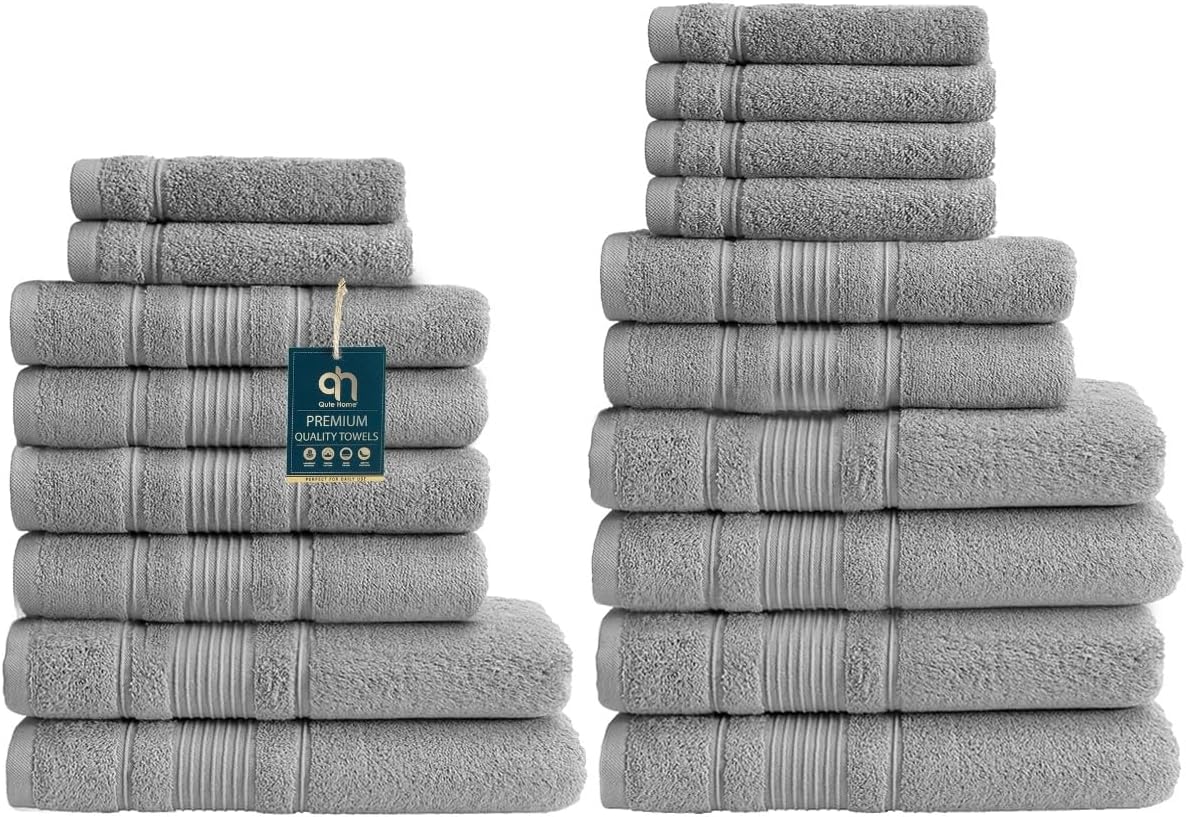 Qute Home 18-Piece Bath Towels Set, Premium Quality Turkish Cotton Bathroom Towe...