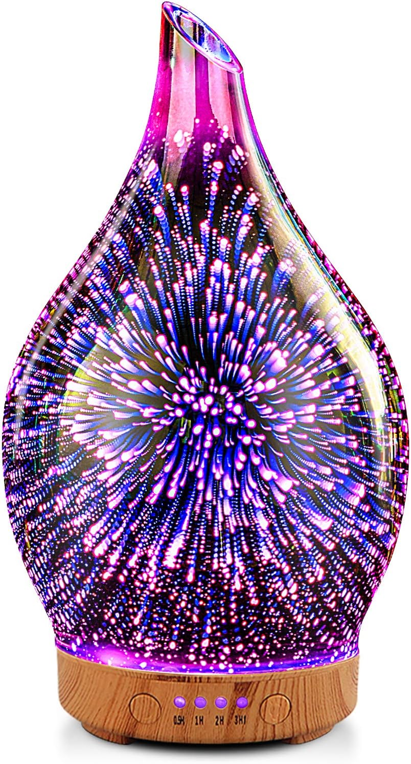 Porseme 100ml Rose Gold 3D Glass Scented Oil Diffuser,Ultrasonic Aromatherapy Hu...