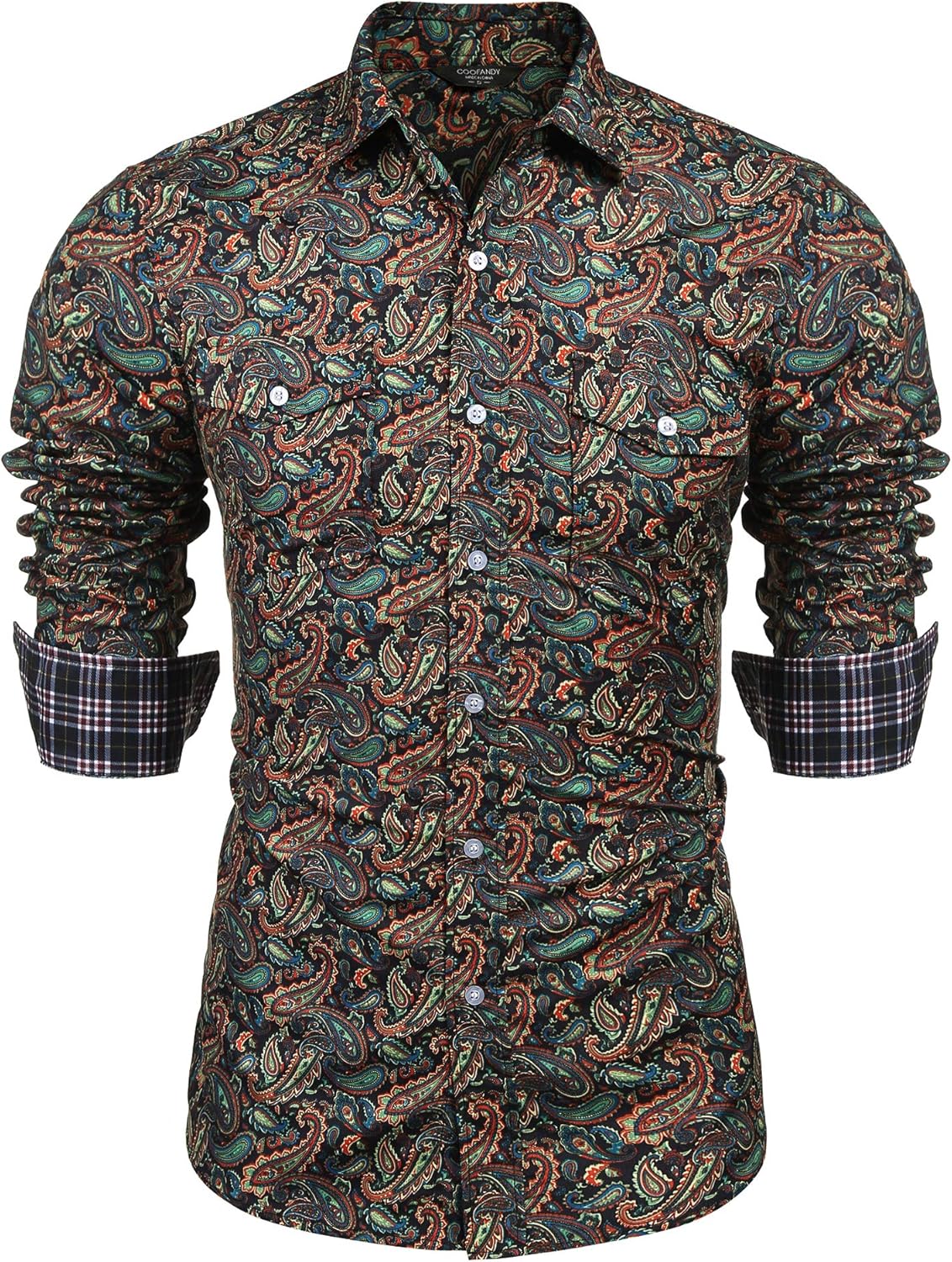 COOFANDY Mens Paisley Printed Shirts, Special Casual Long Sleeve Button Down Shi...