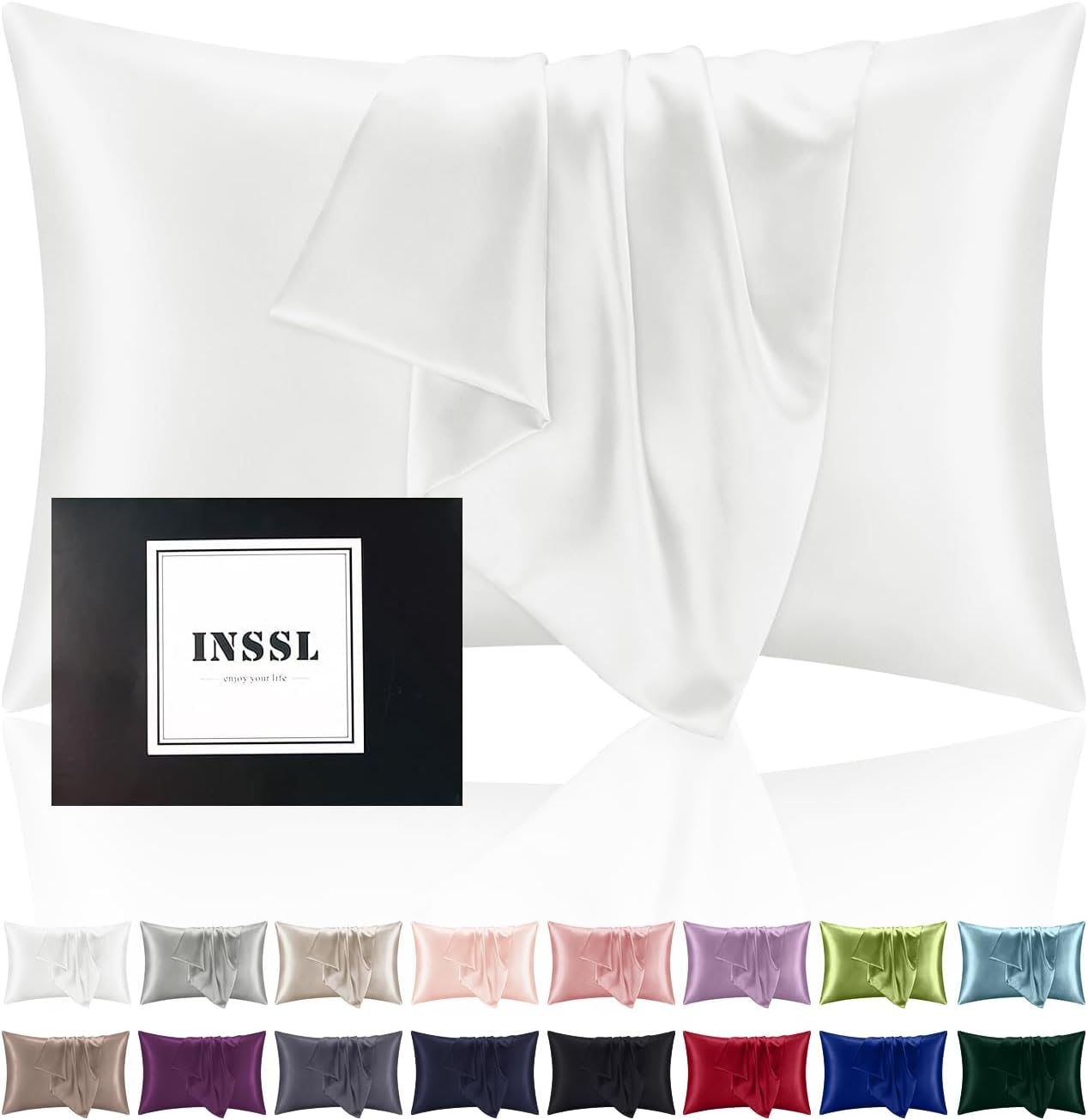 INSSL Silk Pillowcase for Women, Mulberry Silk Pillowcase for Hair and Skin and...