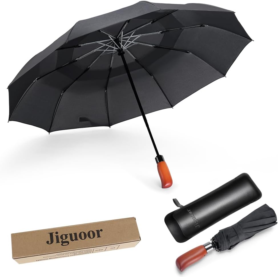 JIGUOOR 10 Ribs Folding Umbrella Windproof Compact Travel,Auto Open/Close Large...
