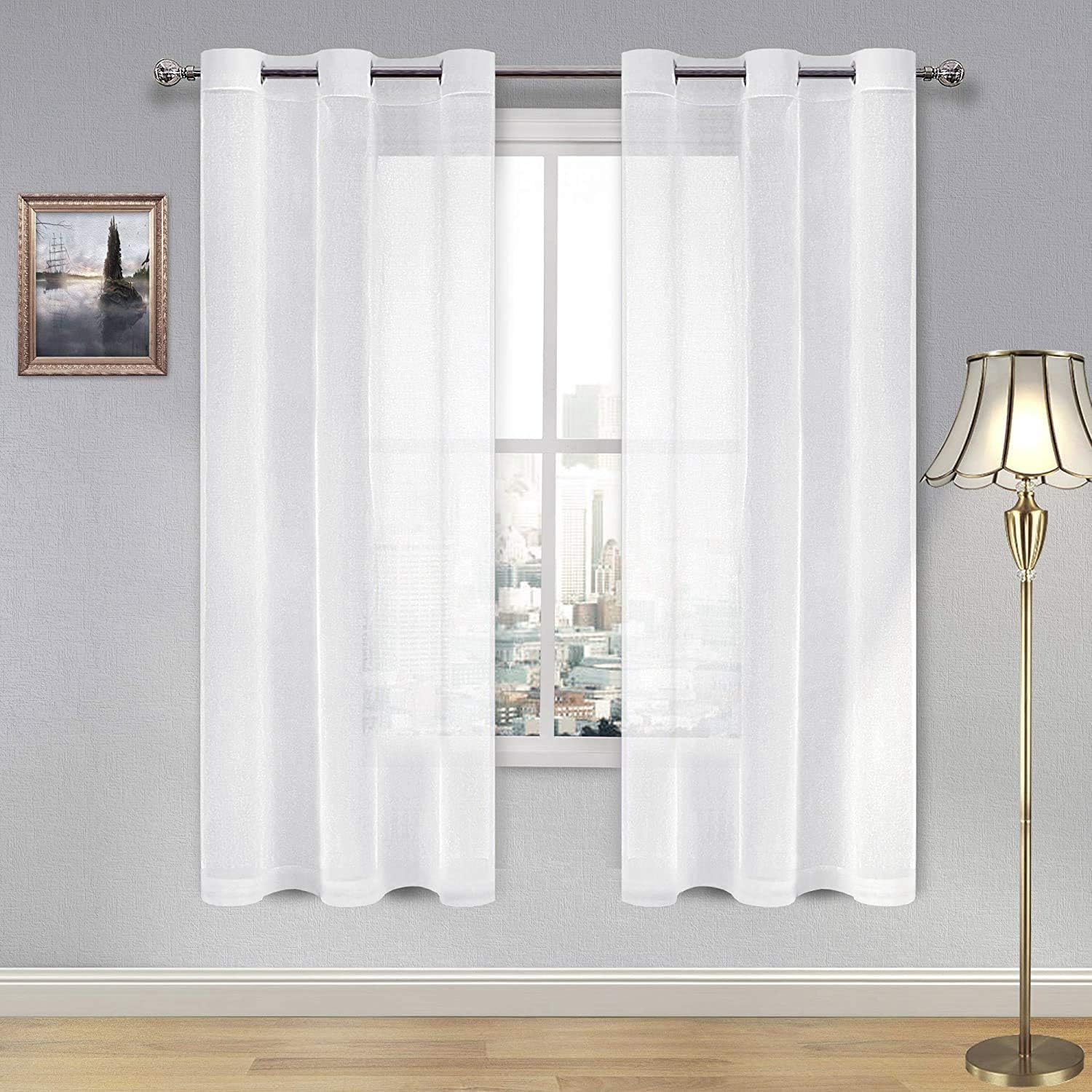 DWCN White Sheer Curtains for Living Room Bedroom - Faux Linen Look Voile Drapes...