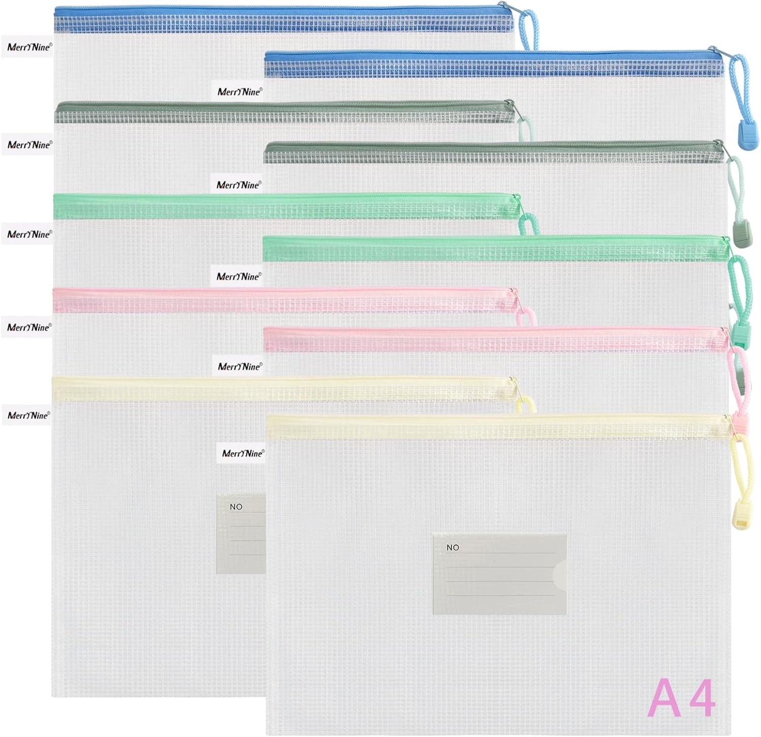 MerryNine 10 Pack Mesh Zipper Pouch Document Bag, a4 Waterproof Plastic Folders...