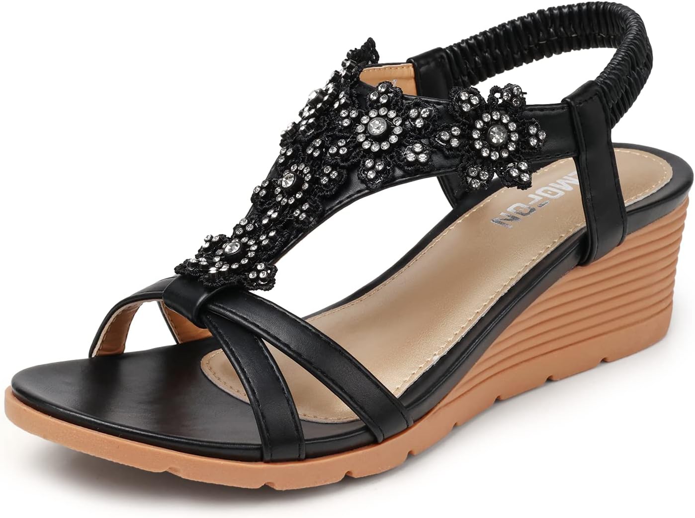 TEMOFON Womens Sandals Wedge Low: Summer Open Toe Wedges - Dressy Casual Elastic...