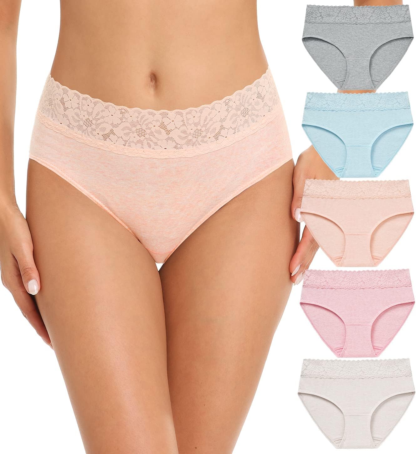 RHYFF Womens Underwear Cotton Bikini Panties Lace Soft Hipster Panty Ladies Stre...
