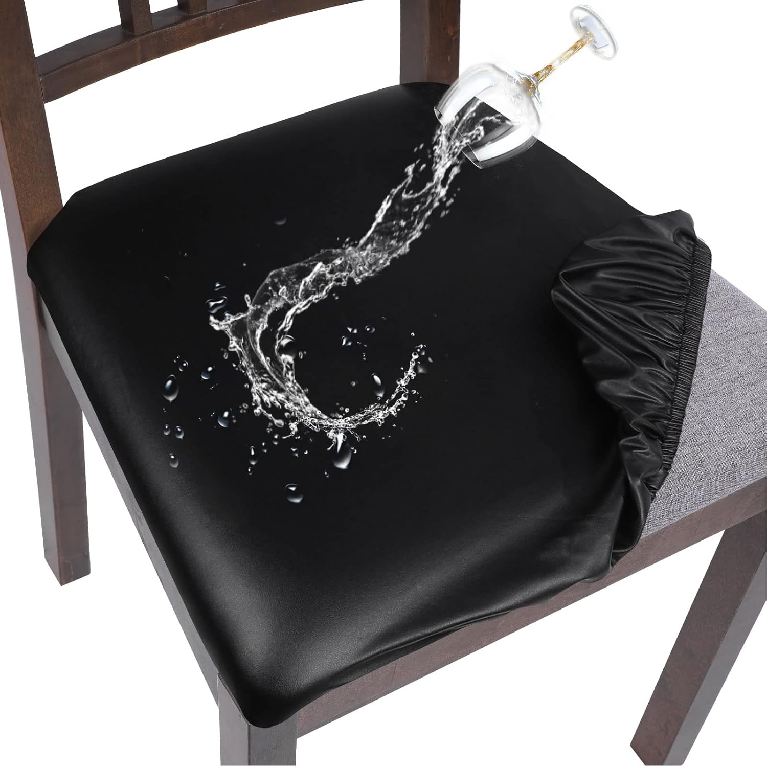 SearchI Waterproof PU Leather Seat Covers for Dining Chairs, 4 Pack Stretch Dini...