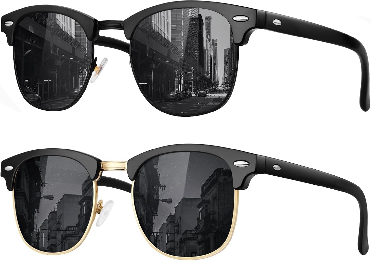 Classic Polarized Sunglasses, Retro Style Semi Rimless Frame Sun Glasses for Men...
