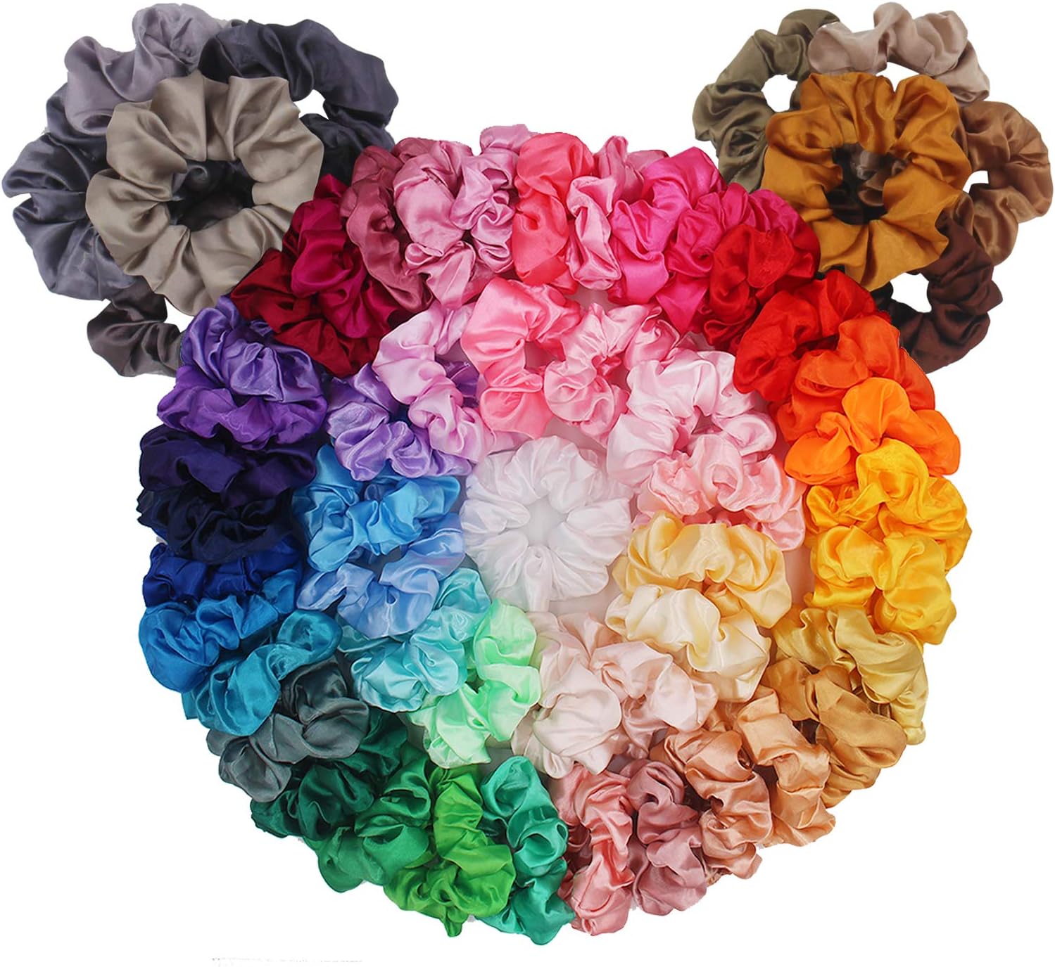 BeeVines 60 Packs Satin Silk Scrunchies for Hair, Silky Curly Hair Accessories f...