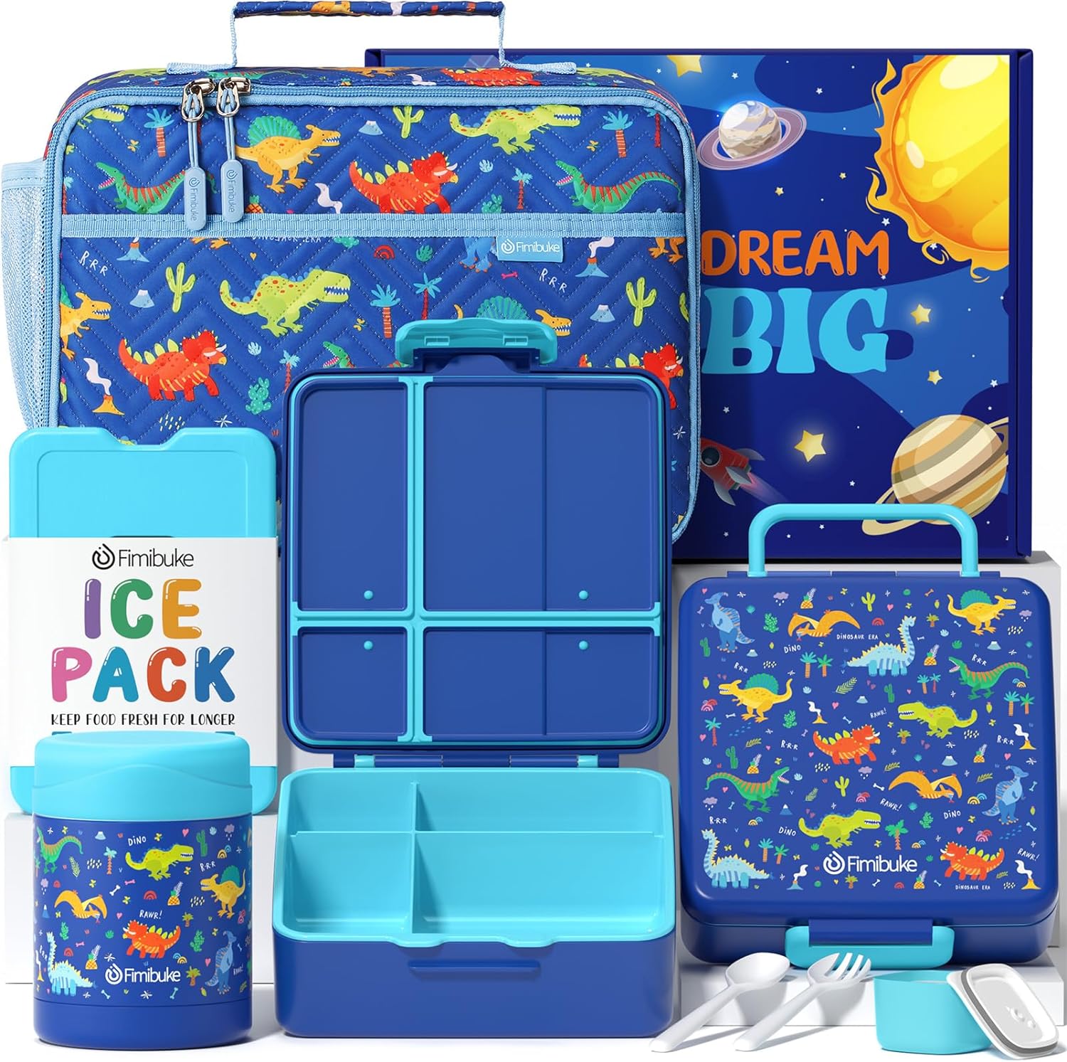 Fimibuke Kids Bento Snack Lunch Box with 4 Compartment, Insulated Bag, Stainless...