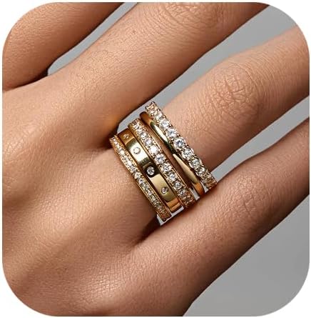 FAXHION Gold Rings for Women Non Tarnish, 14k Gold Plated Dainty Stacking Cubic...