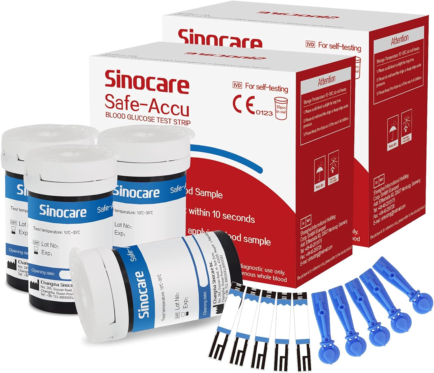sinocare (Safe Accu) Diabetes Strips/Blood Glucose Test Strips 100 pcs No Need C...