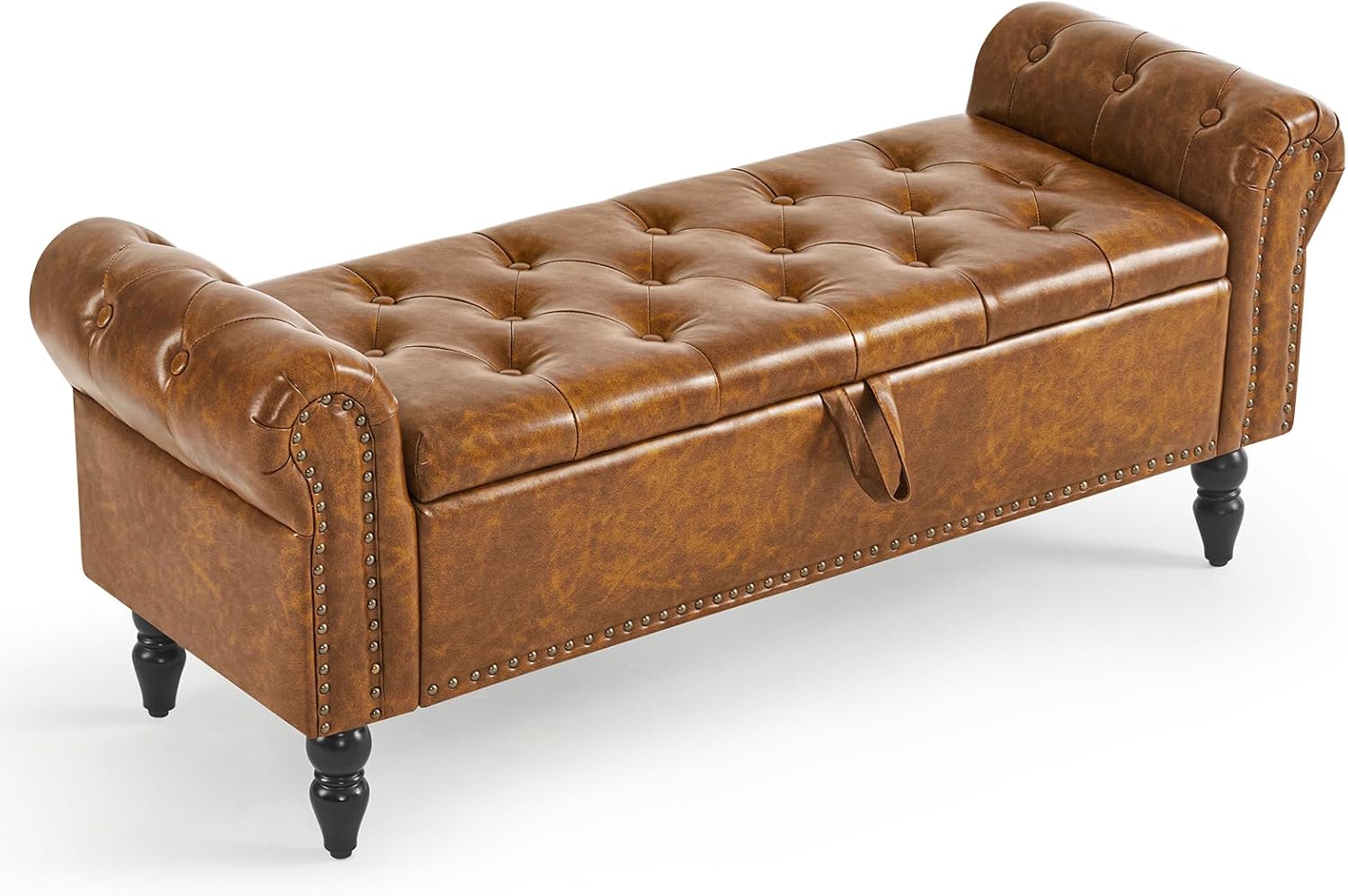 Furniliving Storage Ottoman Bench, Leather Bench End of Bed Bench with Solid Woo...