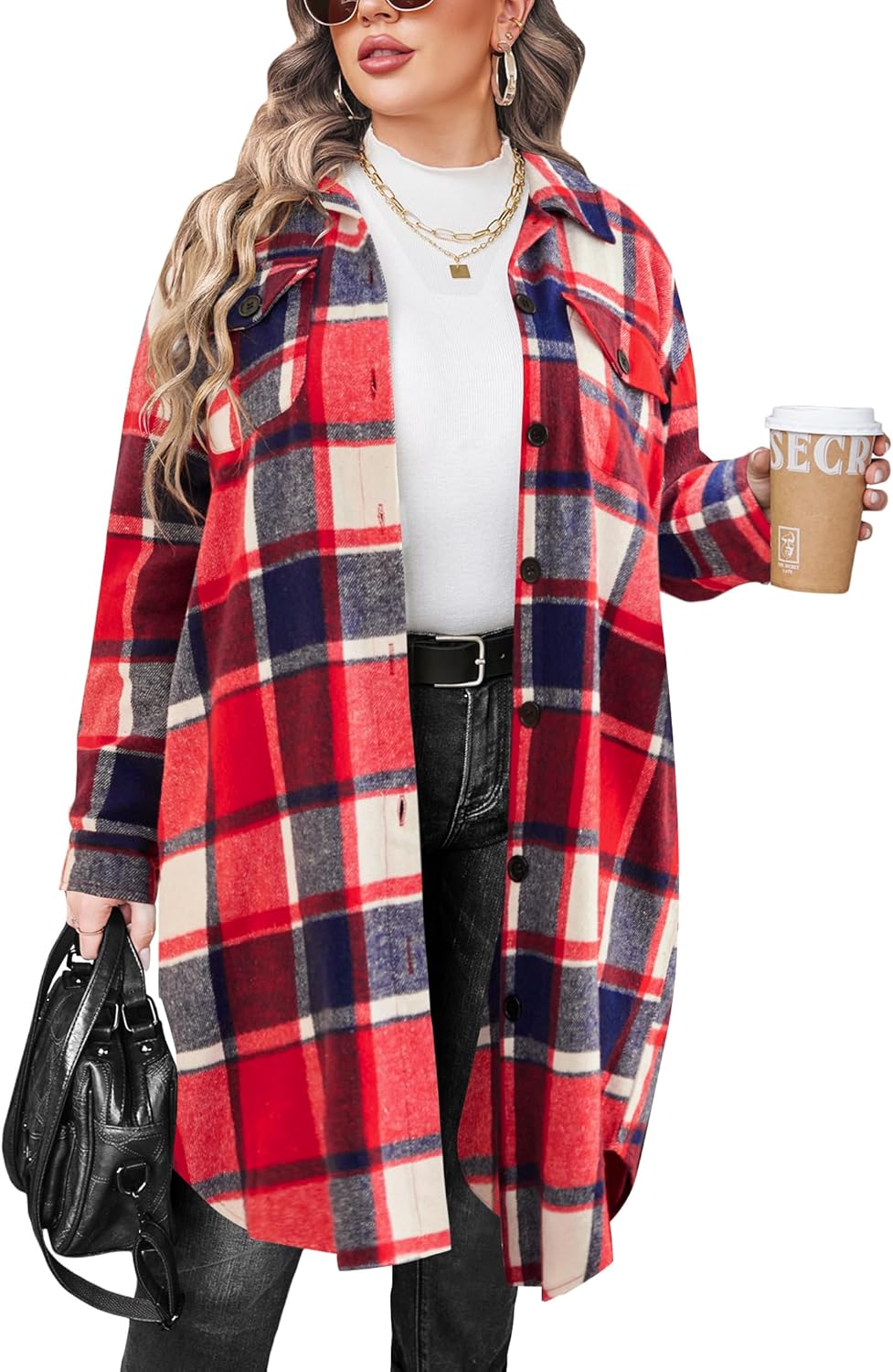 IN'VOLAND Womens Plus Size Flannel Plaid Shirts, High-Quality Long Sleeve Lounge...