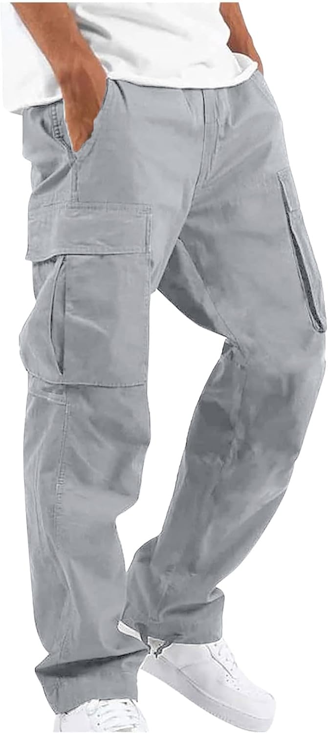 YAOHUOLE Men's Cargo Pants Casual Cotton Stretchy Drawstring Waist Trousers XL G...