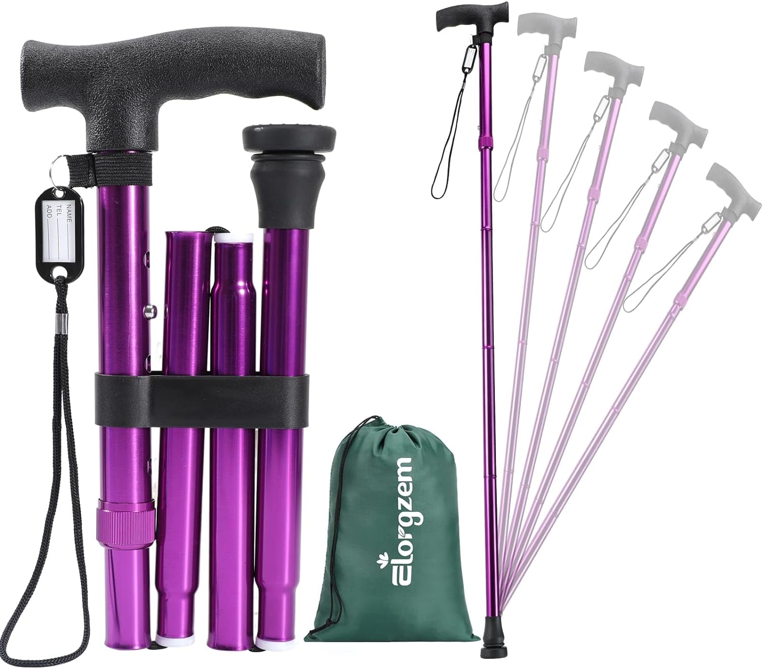Adjustable Folding Walking Stick, Five Sizes Adjustable Walking Cane, Folding Wa...