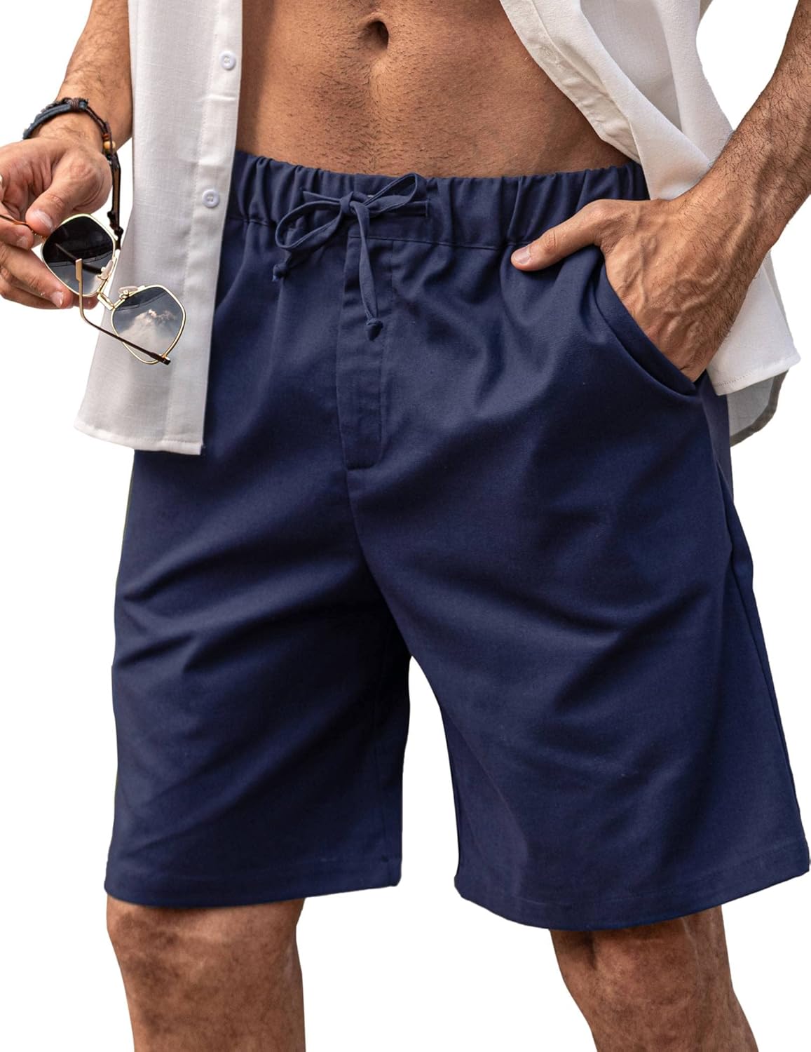 COOFANDY Men’s Linen Shorts, Special Casual Summer Shorts With Elastic Waist Dra...