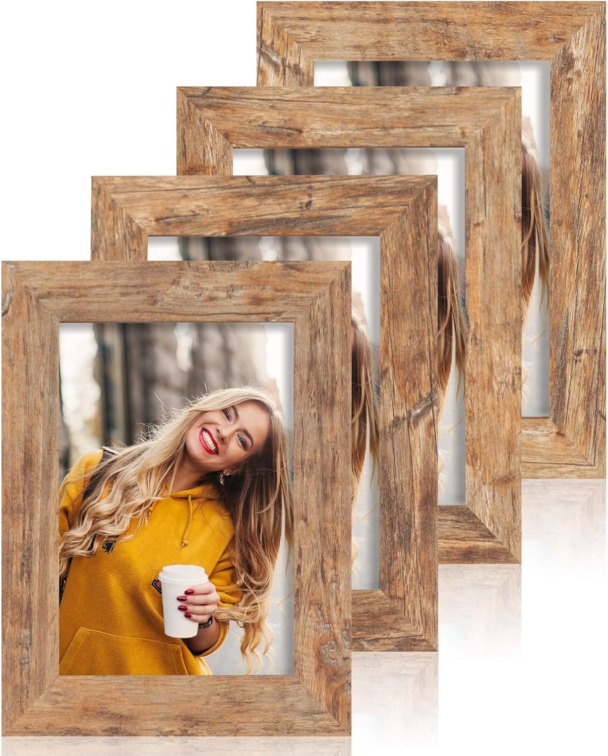 Rustic Brown 4x6 Picture Frame Set, Special Photo Frames with High Definition Gl...