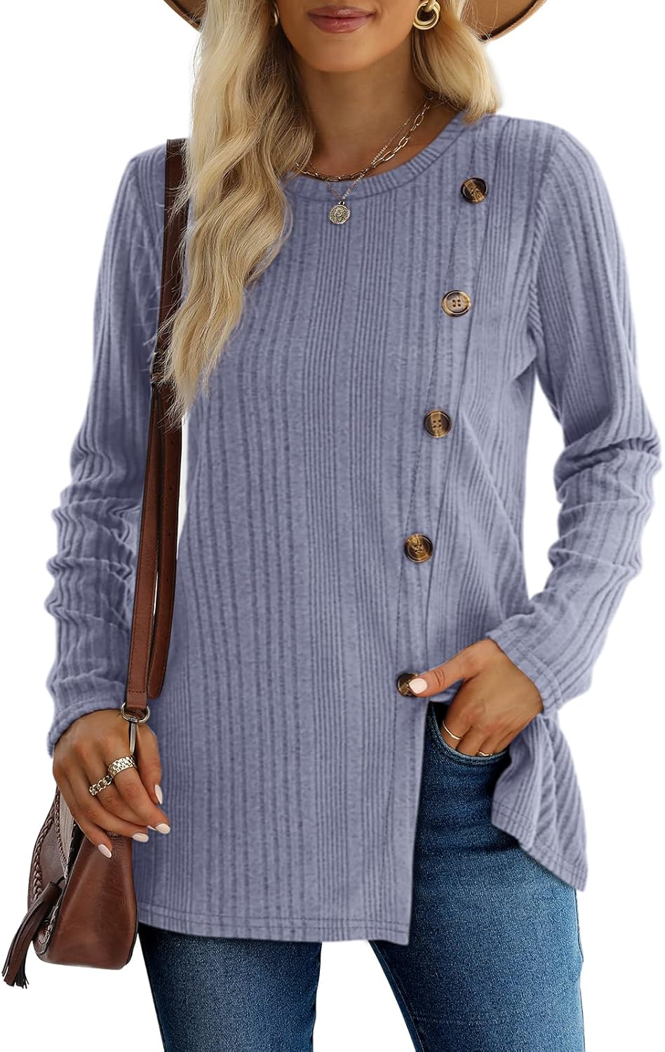 XIEERDUO Long Sleeve Tops, Special Women Tunics with Buttons, Innovative Front S...
