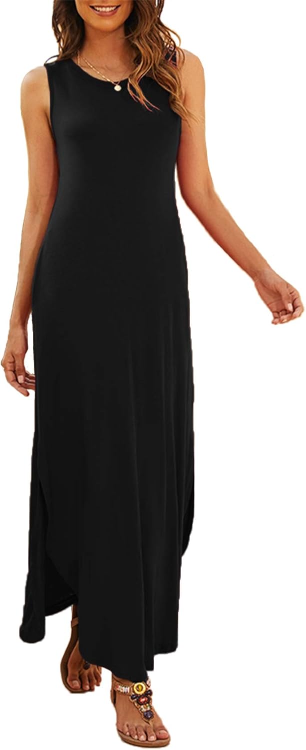 Hount Women's Casual Summer Sleeveless Dress Loose Split Maxi Dresses with Pocke...